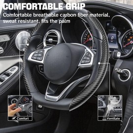 Lukinuo Steering Wheel Cover Carbon Fiber Anti-Skid Segmented Steering Wheel Protector Universal Fit Hard Car Steering Wheel Cover for Men/Women Car Interior Accessories (Black)