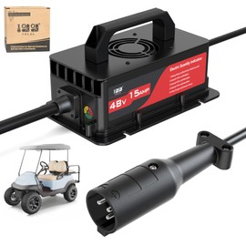 10L0L Club-Car DS & Precedent Charger 48V 15A 3-Pin Round Plug Golf Cart Rapid Charger - IP68 Waterproof, Auto Shut-Off, Smart Cooling, Aluminum Housing, Charging Indicator (Black)