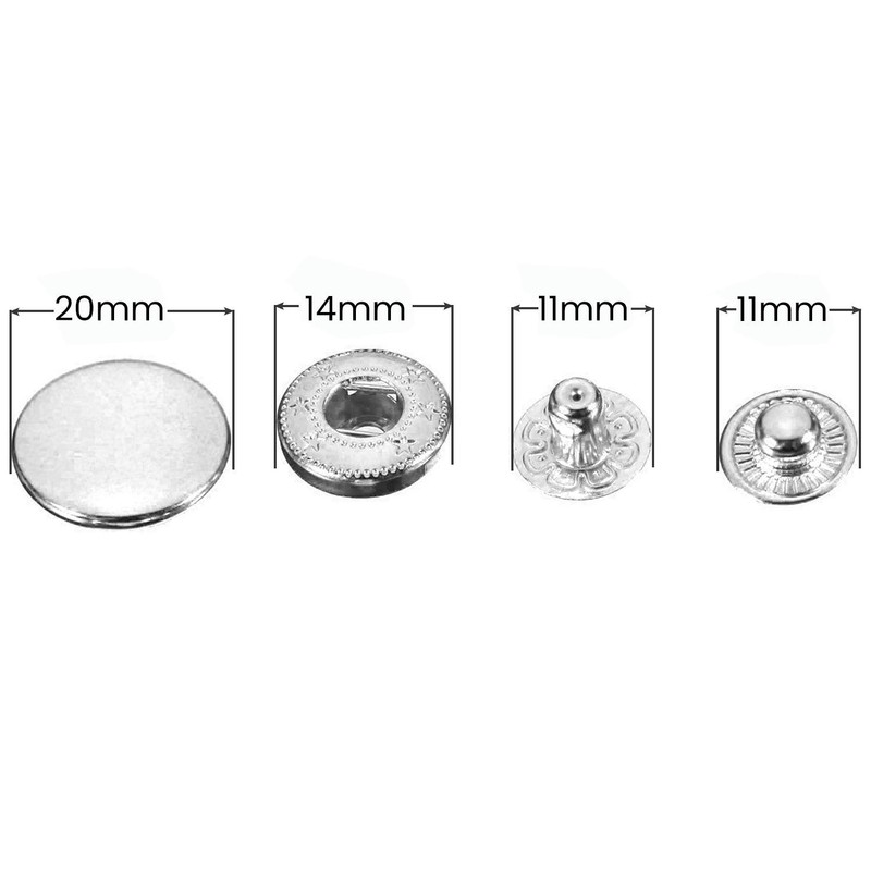 WedDecor 20mm S-Spring Press Studs 4 Part Silver Snap Fasteners