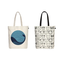 Ecoright Shopping Bag, Cotton Fabric Bag, Printed with Zip, Robust Carry Bag with Handle, Fabric Bag for Women, White, Utility