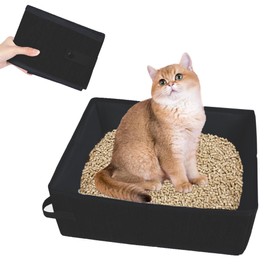 Niuoppy Foldable Cat Litter Tray, Rabbit Litter Tray, Foldable Travel Cat Toilet for Car and Carrier (Black)