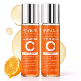 WEUD Tonico Hidratante Facial Coreano, con 5X Vitamina C Activa, Niacinamide, 100% Natural, Hipoalergénica, Hidrata, Ilumina, Serum Toner Facial para Todo Tipo de Piel (260ml/9.16oz)