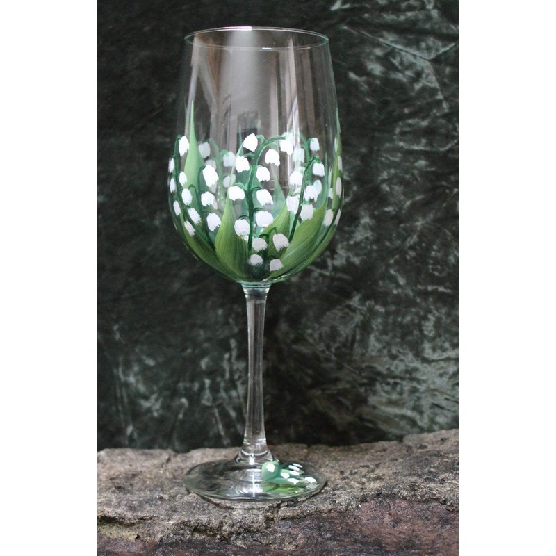 Hand Painted Wine Glasses - Lily of the Valley (Set