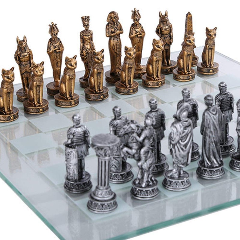 Pacific Giftware Romans Vs Egyptians Chess Set with Glass Board