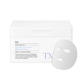 VT COSMETICS TX Toning Daily Mask 30 Sheets, Tranexamic Acid, Niacinamide, Glutathione for Acne Scars, Dark Spots, Sun Spots, Hydrating & Glowing Facial Mask, Fragrance-Free, Korean Face Mask