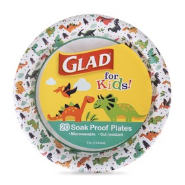 Glad Glad for Kids Dinosaur Design Disposable Paper Plates, 7-Inch, Soak Proof & Microwavable Kid Paper Plates - Perfect for Kids Birthday Parties, Dinosaur Party Supplies - 20 Count Party Plates