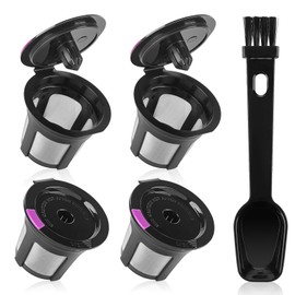 Rishpahu Reusable K Cups, 4 Pack Universal Fit Reusable Coffee Pods with Coffee Spoon, Refillable K Cups Coffee Filters with Food Grade Stainless Steel Mesh Fit for 1.0 and 2.0 Brewers Black
