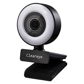 1080P 60FPS Streaming Webcam with Ring Light, Fast AutoFocus, 2021 Cleareye USB 1080P Web Camera, Dual Stereo Microphone, for Zoom Meeting Skype Teams
