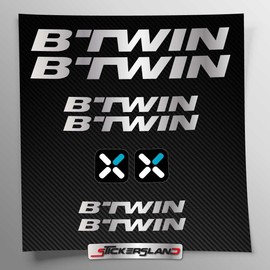 Sticker Set Compatible with Frame BTWIN MTB Mountain Bike and Helmet | Sticker Stickers with Logos | Stickersland® (Silver Shiny Metallic)