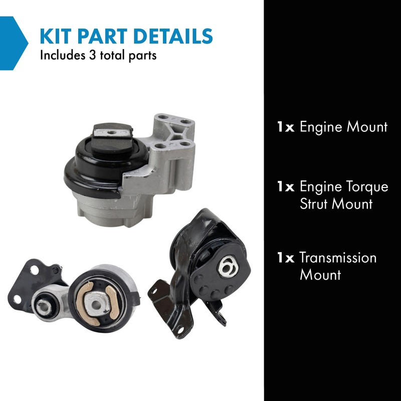 TRQ 3pc Engine & Transmission Mount Kit for 2007-2010 Ford