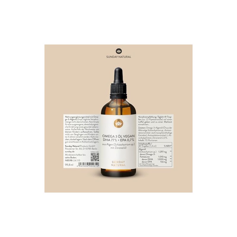 SUNDAY NATURAL DHA Omega 3 Algae Oil Vegan - High