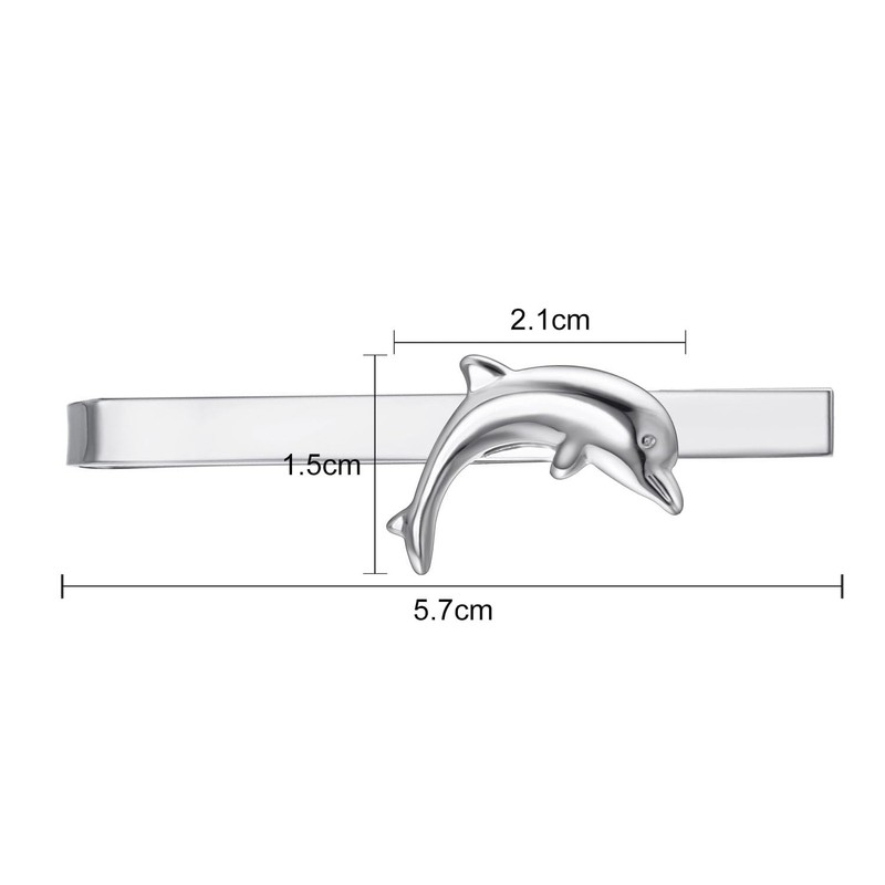Asienice Men's Tie Clip Dolphin Silver Narrow Stainless Steel Men's