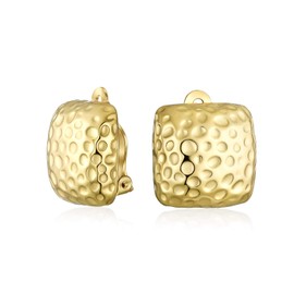Simple Geometric Casual Fashion Speckle Texture Hammered Square Clip On Earrings For Women Non Pierced Ears Gold Plated
