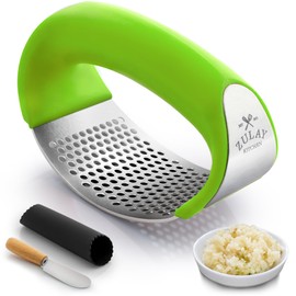 Zulay Stainless Steel Garlic Press Rocker Set - Premium Garlic Mincer Garlic Crusher - New Innovative Garlic Crusher with Peeler and Scraper - Comfortable Grip (Green)