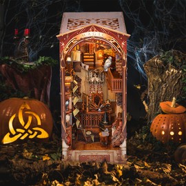 3D Wooden Puzzle Bookends, DIY Book Nook Kit, Magic Book House Model Building Kit Insert Decor with Sensor Light, Stand Bookshelf for Home Decorative Books Ornaments (Magic World)