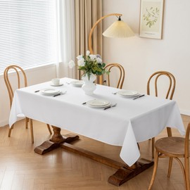 LSYMJ Rectangle Stain and Wrinkle Resistant Washable Polyester Table Cloth, Decorative Fabric Table Cover for Dining Kitchen Tables, Parties and Camping, 54 x 108 Inch,2 Pack,White