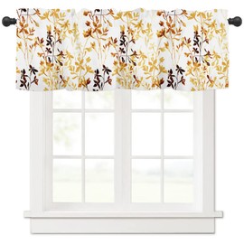 Burnt Orange Black Floral Kitchen Curtains Valances for Windows Fall Autumn Harvest Leaf Flowers Rod Pocket Small Valance Window Treatments Half Short Curtain 45x18 Inch for Bathroom Living Room Decor
