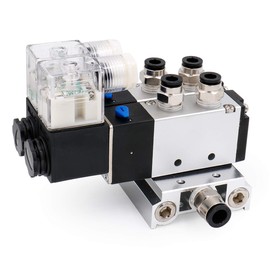 Heschen Electrical Pneumatic Twin Solenoid Valve 4V210-08 DC 12V PT1/4 5 Way 2 Position Manifold Base Muffler Quick Fittings Set