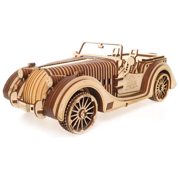 UGEARS VM-01 Roadster Vehicle – 3D Wooden car DYI – Fun Projects for Adults– 3D Mechanical Working Model Idea – Plywood Material with Transmission Integrated – Great Gift for Car Lovers