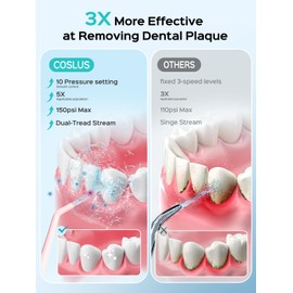 COSLUS Portable Water Flosser for Teeth: 10 Pressure Settings Professional Water Dental Pick for Orthodontic, Braces & Sensitive Gums - Cordless for Travel Use, for Adults Teens, BPA-Free, E40