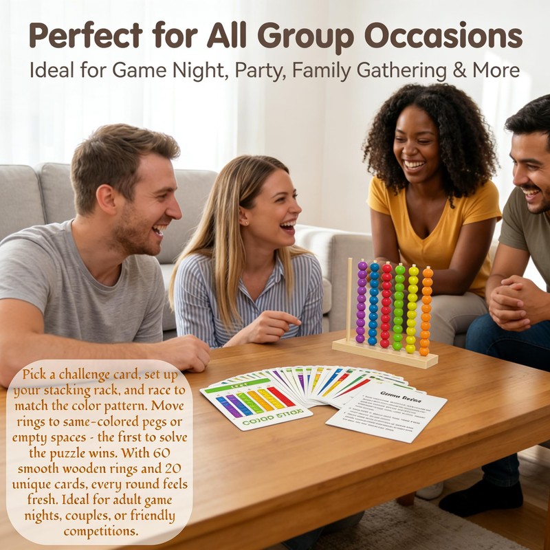 Wooden Color Stacking Puzzle Game for Adults with 20 Challenge