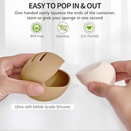 2Pcs Soporte para Esponja de Maquillaje, Funda para esponjas de maquillaje Huevos de Belleza, Inastillable Ecológico Silicona Maquillaje, Soporte de viaje para esponjas de maquillaje (Caqui)