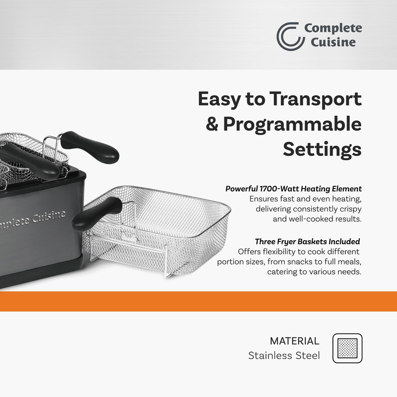 Complete Cuisine 4 Liter Electric Deep Fryer with 3 Fryer