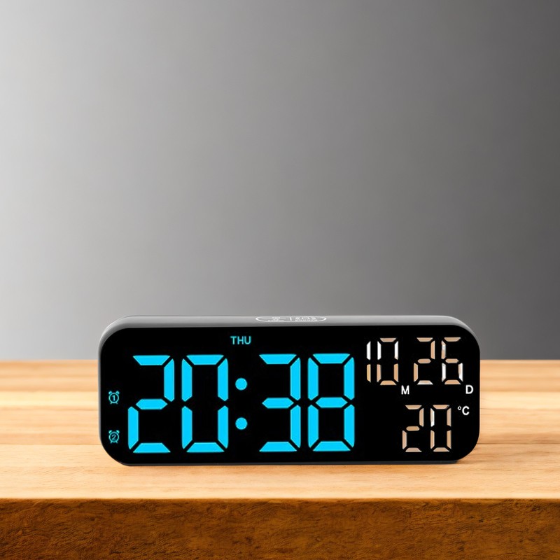 Digital Clock Dual Display Voice Control 3 Adjustable Brightness Date