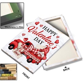 TYPTEK Valentine's Day Canvas Wall Art, Romantic Red Truck with Hearts and Love Inspirational Quote Wall Art, Vintage Valentine Pictures Decor for Home Valentines Wedding Gallery Decor 16x20inch