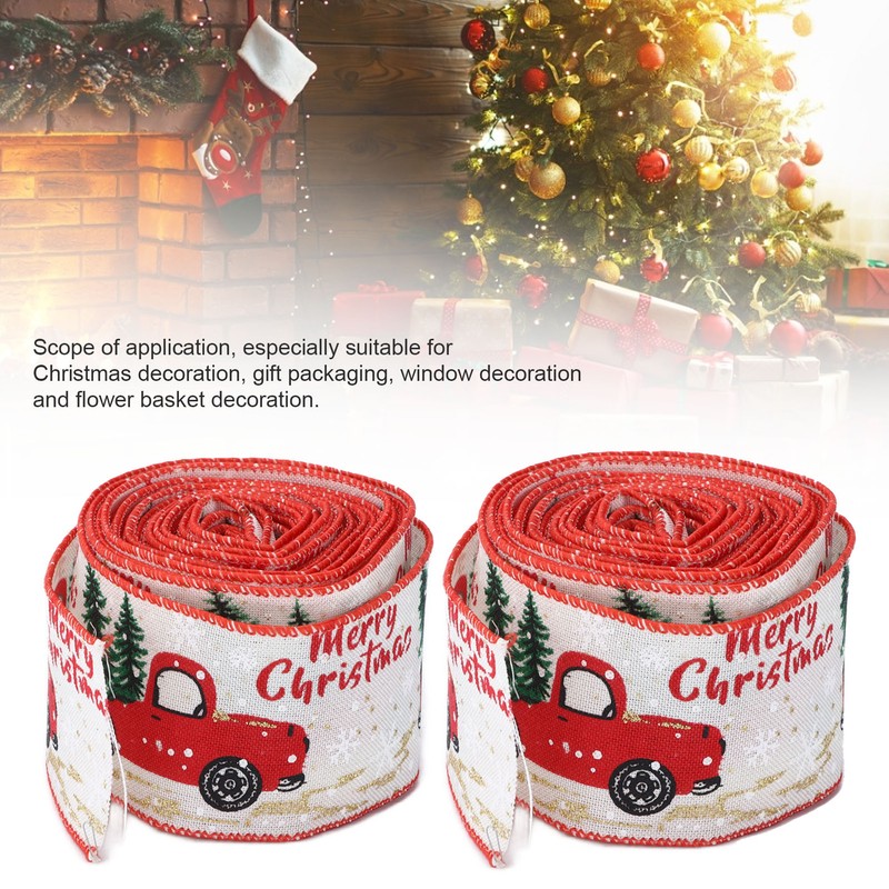 2pcs Christmas Decoration Ribbon Clear Vivid Pattern Durable Packaging Ribbon