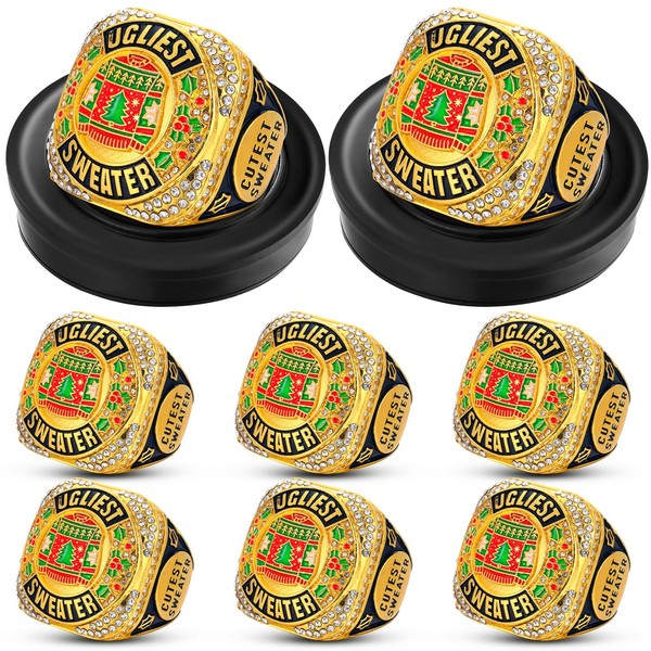 Highergo 6pcs Ugly Christmas Sweater Championship Trophy Ring Ugly Sweater