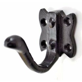 Pack of 2 Tudor Coat Hooks Black Wrought Iron Hammered Effect Screws inc CEN043