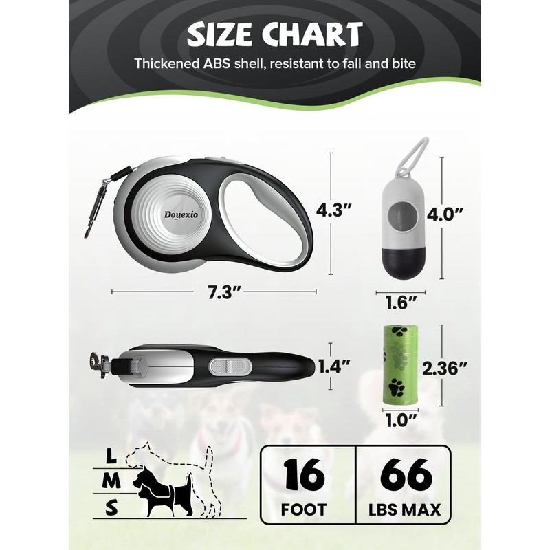 Retractable Dog Leash with LED Flashlight, Douexio Upgrade 3 in