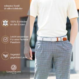 LINDENMANN Men's Stretch Belt Textile Braided Belt for Golf White, White