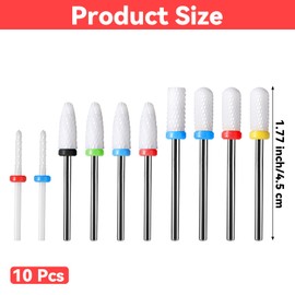Wanmu 10Pcs Ceramic Nail Drill Bits, 3/32 Professional Acrylic Nail File Drill Bit Set, Pedicure Nail File Cuticle, Remover Crystal Nail Extension for Manicure Pedicure Salon Professional or Beginner