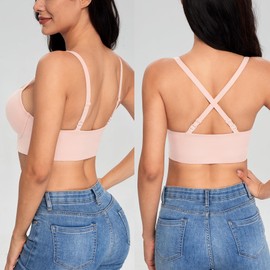 Lemorosy Women's Push Up Pullover Bra Wirefree Plunge Padding Plus Size Comfort Bralette(Pink,32B)