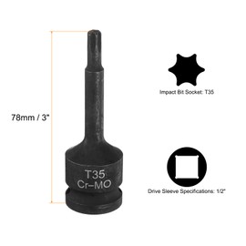 HARFINGTON T35 Torx Bit Socket 1/2" Drive 6 Point Torx Star Screwdriver Socket Adapter CR-MO Steel Lengthen Impact Bit Sockets for Electric Ratchet Wrenches Fastening Screws