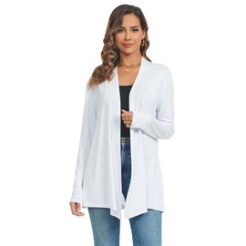 AvaCostume Womens Casual Lightweight Drae Long Sleeves Cardigan Front Open Dusters, White, Large