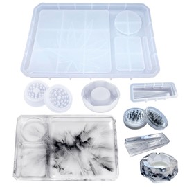 5ps Epoxy Resin Mold Set, Large Rolling Tray Mold and Grinder Mold for Grind and Storage DIY Resin Casting, DIY Epoxy Kit