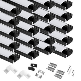 hunhun 20-Pack 6.6ft/2Meter U Shape Black LED Aluminum Channel System with Milky Cover, End Caps and Mounting Clips, Aluminum Channel Profile for LED Strip Light Diffuser Installations (20pack*6.6ft)
