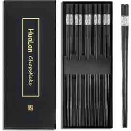 HuaLan Reusable Fiberglass Chopsticks Set, Dishwasher-Safe Chopstick, Non-Slip Design Chop Sticks, 9 1/2 Inches 5 Pairs, Gift Set