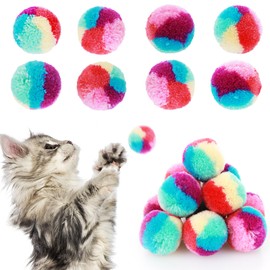 Amaxiu 1.2 in Colorful Cat Pom Pom Ball Toys, 20 Pcs Rainbow Cat Toy Balls Soft Plush Cat Ball Interactive Training Ball for Indoor Cats & Kittens