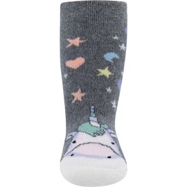 EWERS Unicorn Stopper Socks with Non-Slip Sole for Girls, Non-Slip Socks with Rubber Sole, Made in Germany, 1 Pair of Non-Slip Children's Socks, Grey Mel