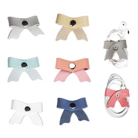 DEVENTORZ 革製 コードクリップ 蝶結びデザイン 6枚入り 多色セット多用途 ケーブル整理 巻き取り 配線収納 繰り返し使用可能 データコード イヤホンコード 電源ケーブル 結束バンド