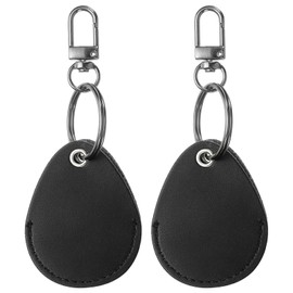 PATIKIL Leather Key Fob, 2 Pack Leather Key Fobs with Key Rings DIY Keychain Holder for Home Office Keys ID Key Cards Air Tags, Black