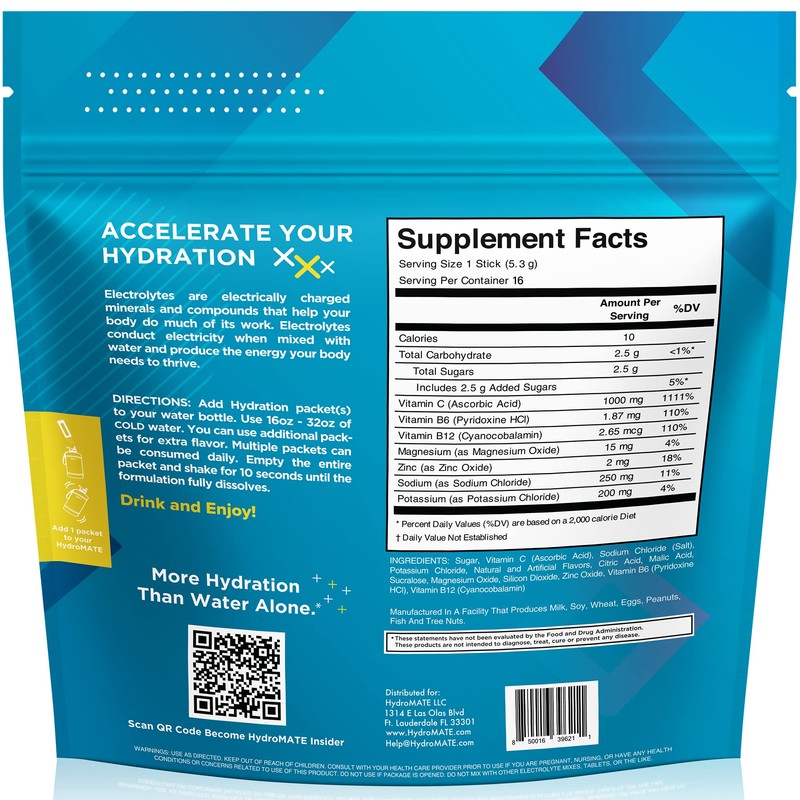 HydroMATE Electrolytes Powder Low Sugar - 16 Count Lemon Lime