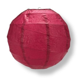 Quasimoon 8" Velvet Rose Red Round Paper Lantern, Crisscross Ribbing, Hanging...