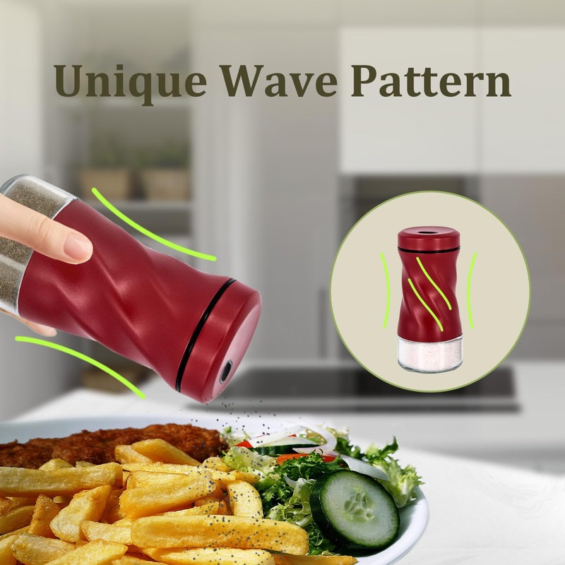 Red Salt and Pepper Shakers with Adjustable Pour Hole, NEODACO