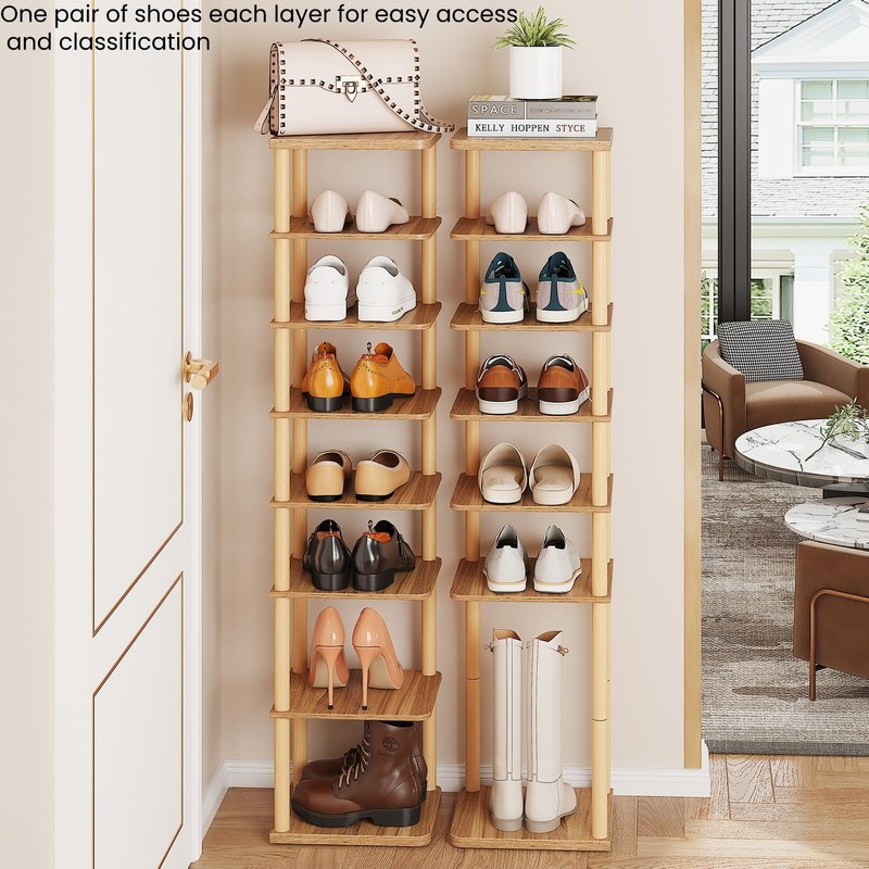 LUCKNOCK Vertical Shoe Rack, 8-Tier Tall Narrow Shoe Organizer for