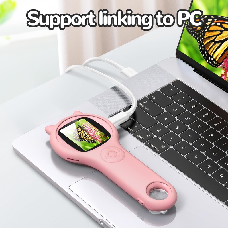 Microscope for Kids, Portable Digital Pocket Mini Microscope, Pink Handheld